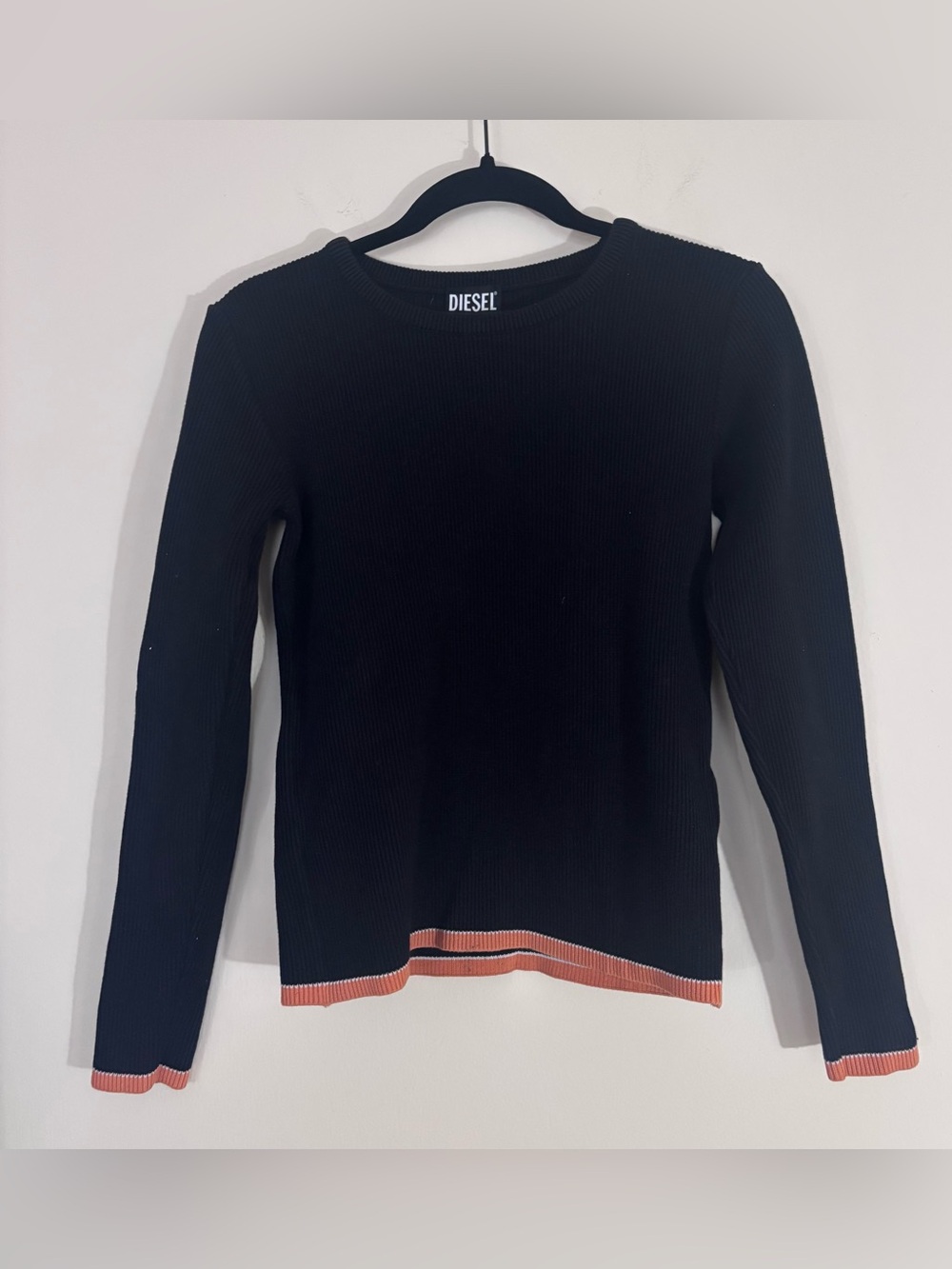 Diesel M-Ariannenew Ribbed Knit Sweater Black Orange Size S
